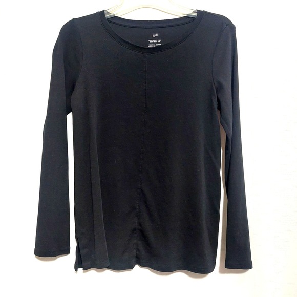 J. Jill Tops - J Jill Womens SP Long Sleeve Pima Cotton Tee Crew Neck Slit Hem Black